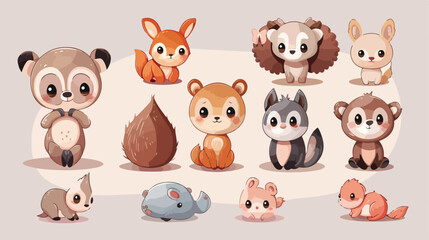 Little cute cartoon animals collection Vector style Vector