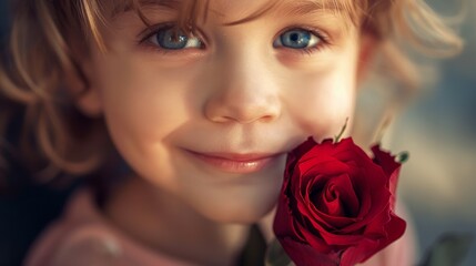 beautiful male child with a red rose in his hand generative ai
