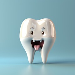 3d Dental cartoon, Tooth smile, healthy and bright mascot for kids. for advertising oral hygiene concept.