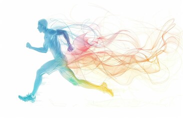 watercolor, simple line art, colorful drawing of an athlete running with motion lines Generative AI