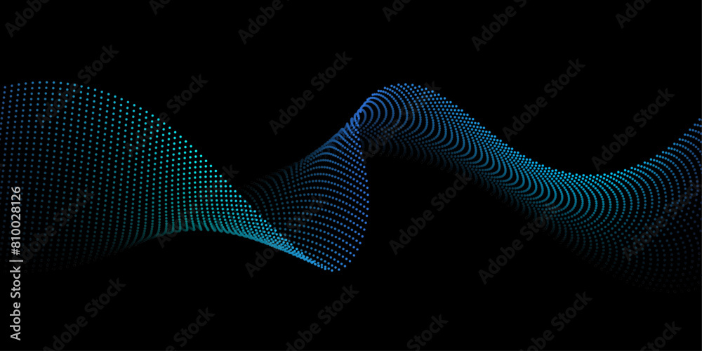 Aufkleber Abstract futuristic background with flowing dot particles wave pattern in blue green gradient colors. Vector