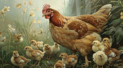 hen with chicks around generative ai
