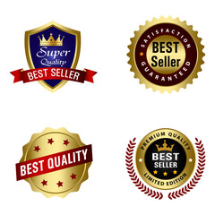 Set of Quality Badges and Labels Design Elements. Golden badge labels and laurel retro vintage collection. Emblem premium luxury logo in retro style template badges collection.