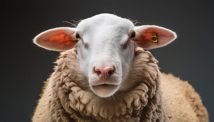 sheep close up head on black background