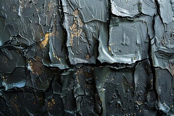 Black oil paint on a wooden surface as a background close-up