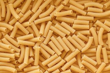 Chaotic Pile of Uncooked Rigatoni Pasta Background. Italian Pasta Tortiglioni
