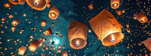 Lantern Festival in China sky. Selective focus.