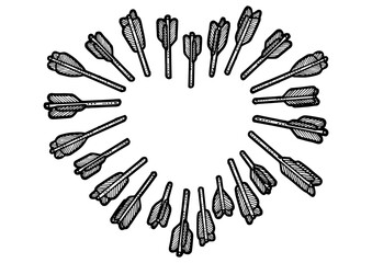 Arrows stuck in shape of heart sketch engraving