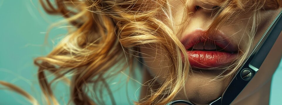 Hair and scissors card for hairdresser's day. Selective focus.