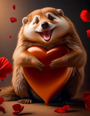 A furry animal holding a heart