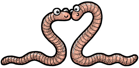 Fototapeta premium Worm love couple hug sketch PNG illustration
