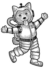 Cartoon puppy dog astronaut sketch PNG