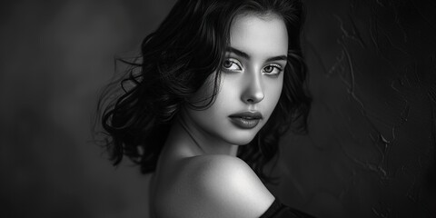 Elegant Young Woman Poses in Black and White