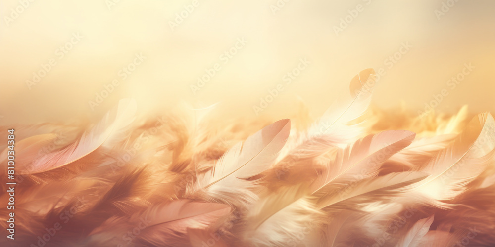 Wall mural warm glow of feathers in soft light. cozy and comforting natural texture background. close-up of fea