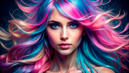 Obraz premium Portrait of a beautiful woman with blue and pink hair