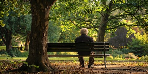 Senior Person Contemplating on Park Bench