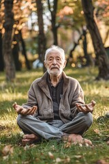 Older person Practicing Yoga in Grass