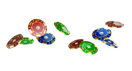 Scattered casino chips on transparent background