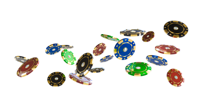 Falling casino chips isolated on transparent background - Powered by Adobe