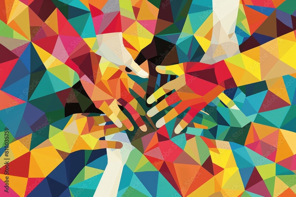 Poster A group of hands reaching for each other. Perfect for teamwork concepts