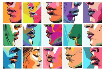 Various colored images of people's faces, suitable for diverse design projects