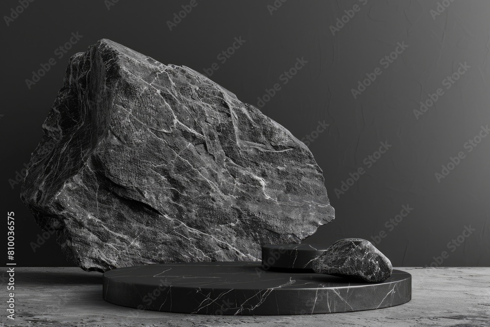 Poster A large rock resting on a table, suitable for various concepts and designs