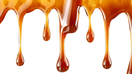 Dripping Melted caramel sauce drops isolated on white background , png transparent