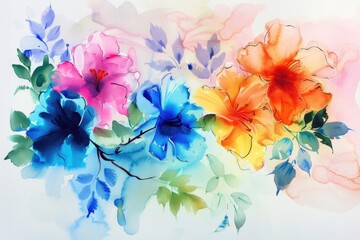 A vibrant watercolor painting of a bunch of flowers. Perfect for various design projects