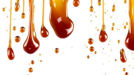 Dripping Melted caramel sauce drops isolated on white background , png transparent