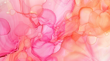 Hot pink and soft peach alcohol ink background with abstract oil paint texture.