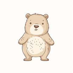 Fototapeta premium A white background with a cute cartoon illustration of a bear in the center