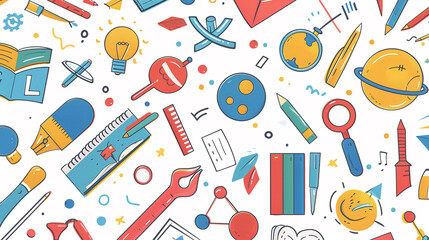 A white background with various learning tools in the center, depicted in cartoon style.
