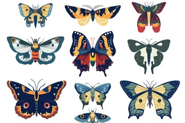A vibrant collection of butterflies on a clean white background. Ideal for nature and spring-themed designs