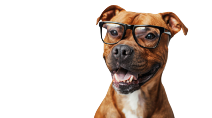 dog on a white background wearing glasses, smart