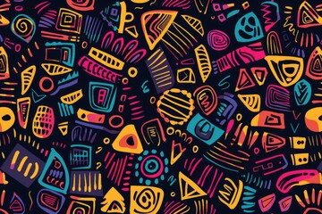 Naklejka premium Vibrant and playful doodles on a dark backdrop. Perfect for creative projects and design elements