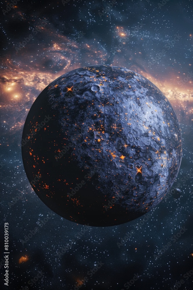 Poster A planet floating in a space full of stars. Suitable for space and science-related projects