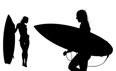 surfistas, contraluz, vector, tabla, surf, mar, atardecer, mujer surfista, silueta, tablista, ilustracion, arte surf, rosa, surfista en la playa, chica surf, mujer