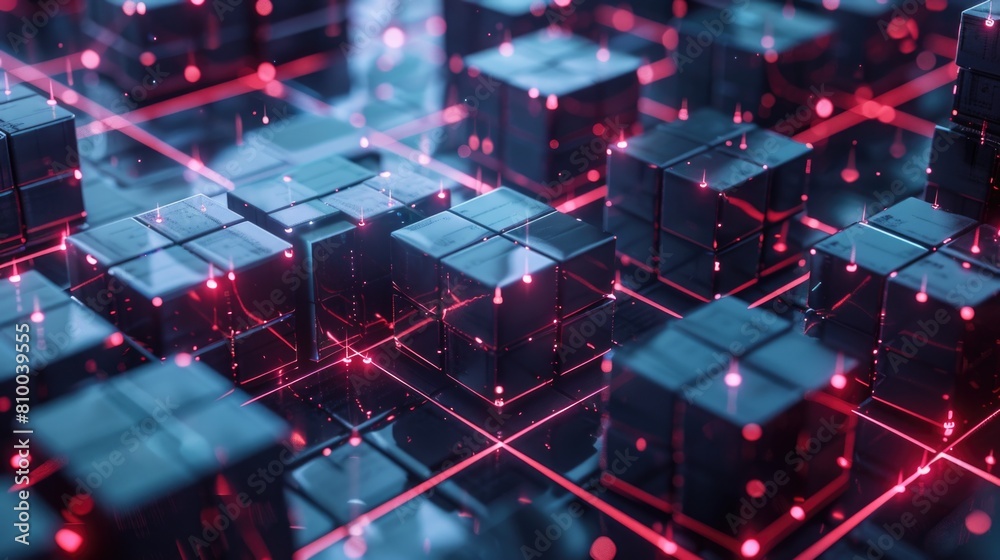 Poster A collection of cubes with red lights on them. Suitable for technology or futuristic concepts