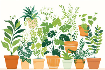 Vector set of potted plants for indoor gardens promoting green living and zero waste decor practices 
