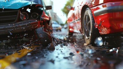Two cars crashed into each other. Suitable for illustrating road accidents
