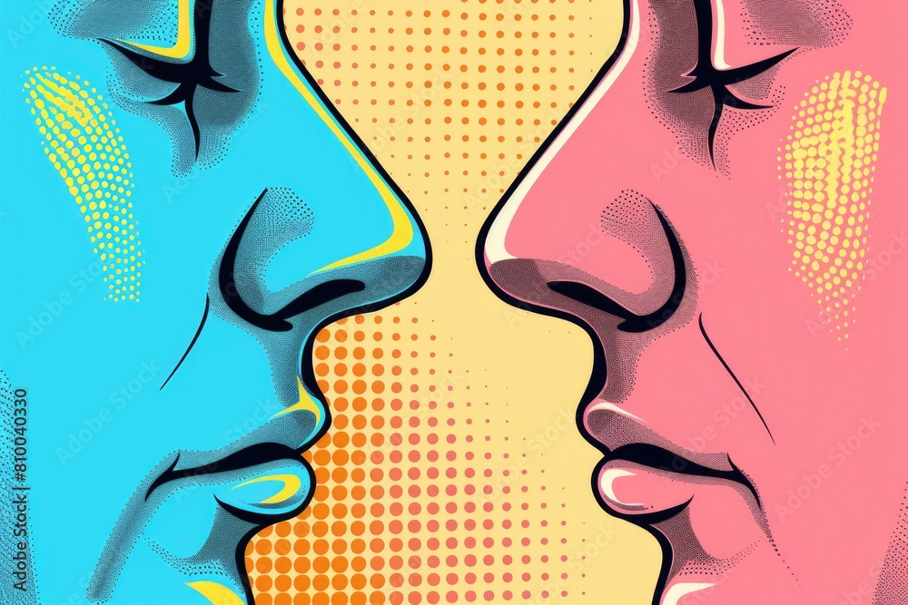 Poster a couple of people facing each other. suitable for relationship or communication concepts