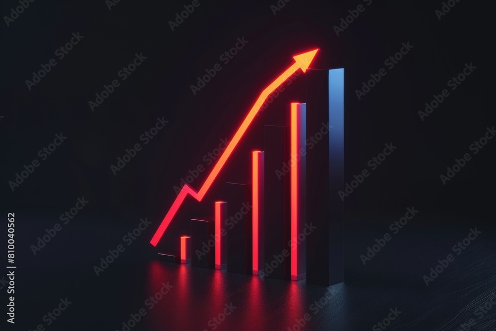 Poster detailed red and black bar chart on a sleek black surface, perfect for financial reports or data ana