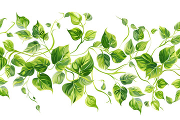 Vine Borders, Curving vines with leaves, Seamless pattern illustration 