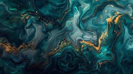 Swirling vortex of teal and gold fluid art creating a mesmerizing abstract painting