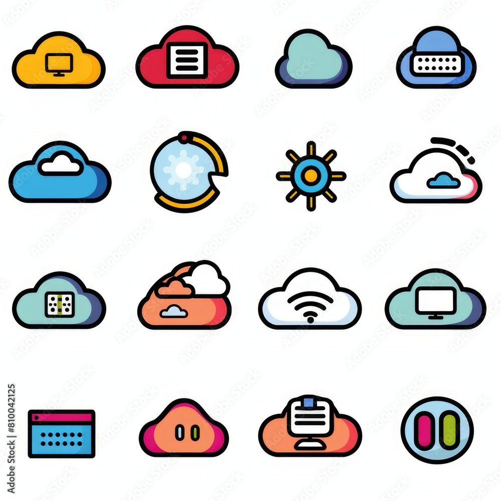 Poster Collection of different types of cloud icons. Suitable for various digital and online projects