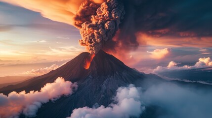 large volcano with a large smoke trail