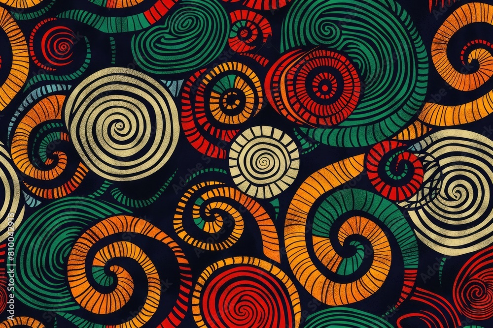 Poster vibrant spirals on a dark backdrop, suitable for various design projects