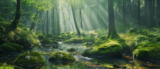 view landscape river forest stones