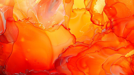 Radiant orange abstract painting, alcohol ink with dynamic flow and intense color saturation. Textured oil paint background.