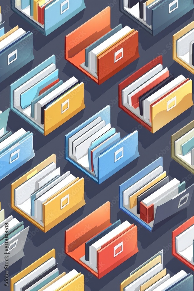 Poster A collection of various colored file folders. Suitable for office organization concepts